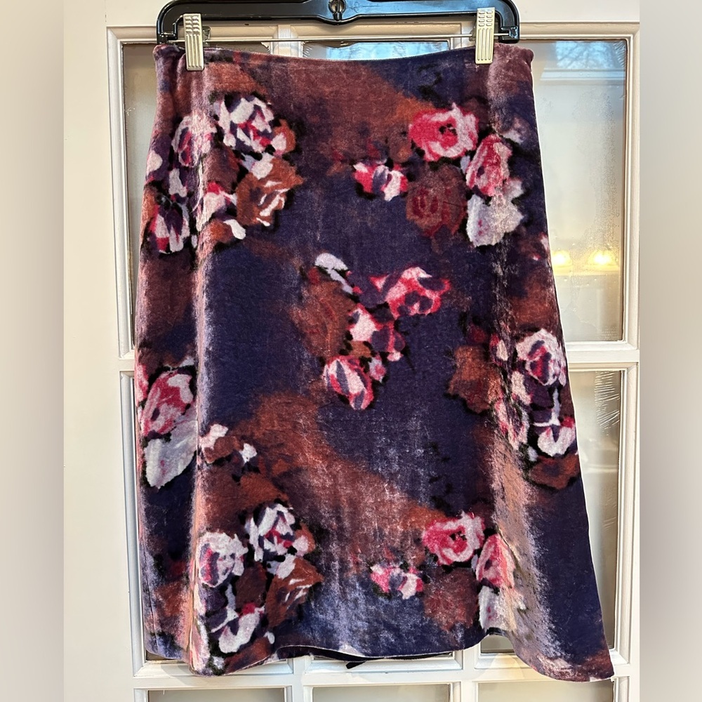 Emporio Armani Silk Velvet Purple Floral Wrap A-Line Skirt Size 44 Italian 8 US